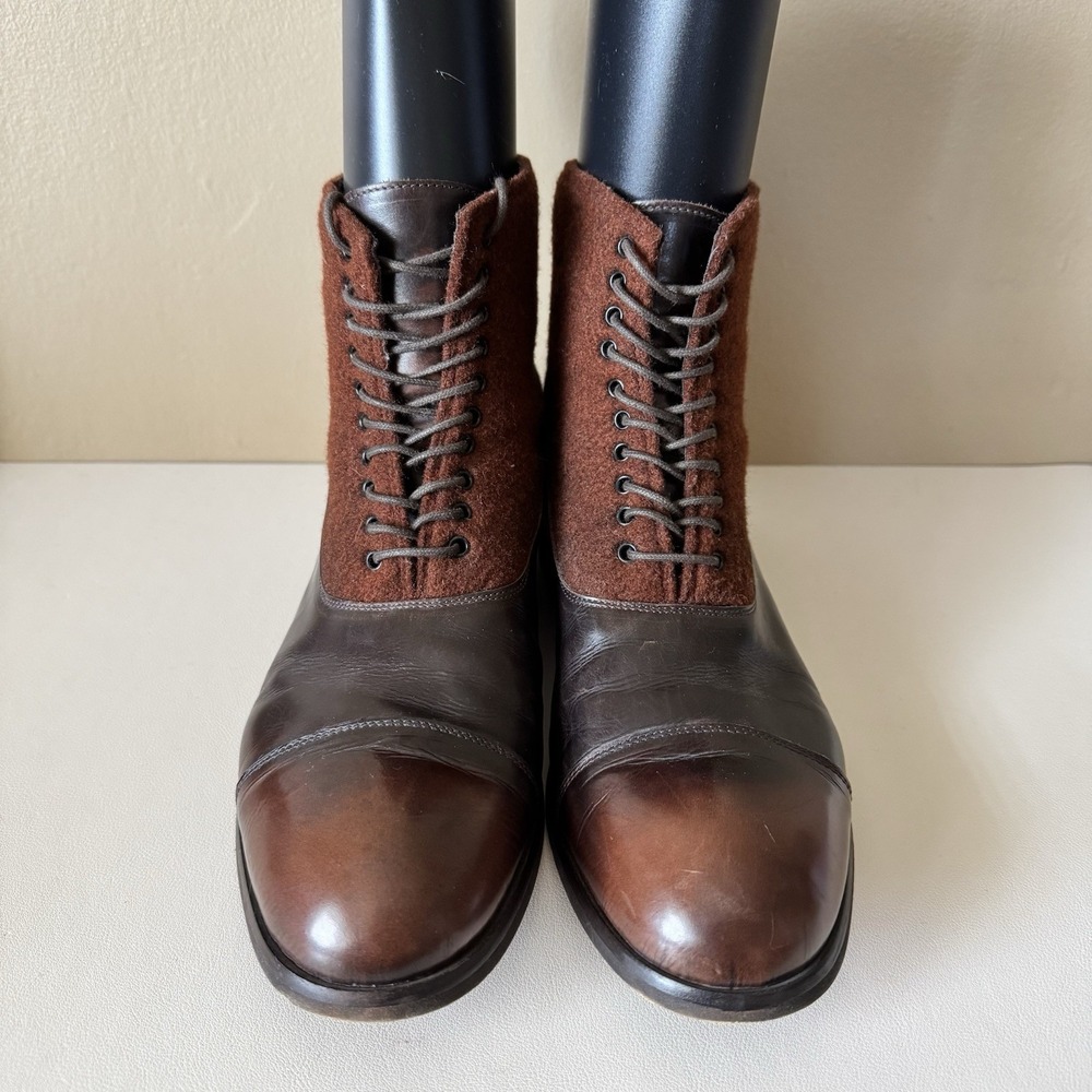 7 For All Mankind Men's Brown Leather‎ Boots Sz 9.5 Made In Italy Quiet Luxury - Picture 2 of 10